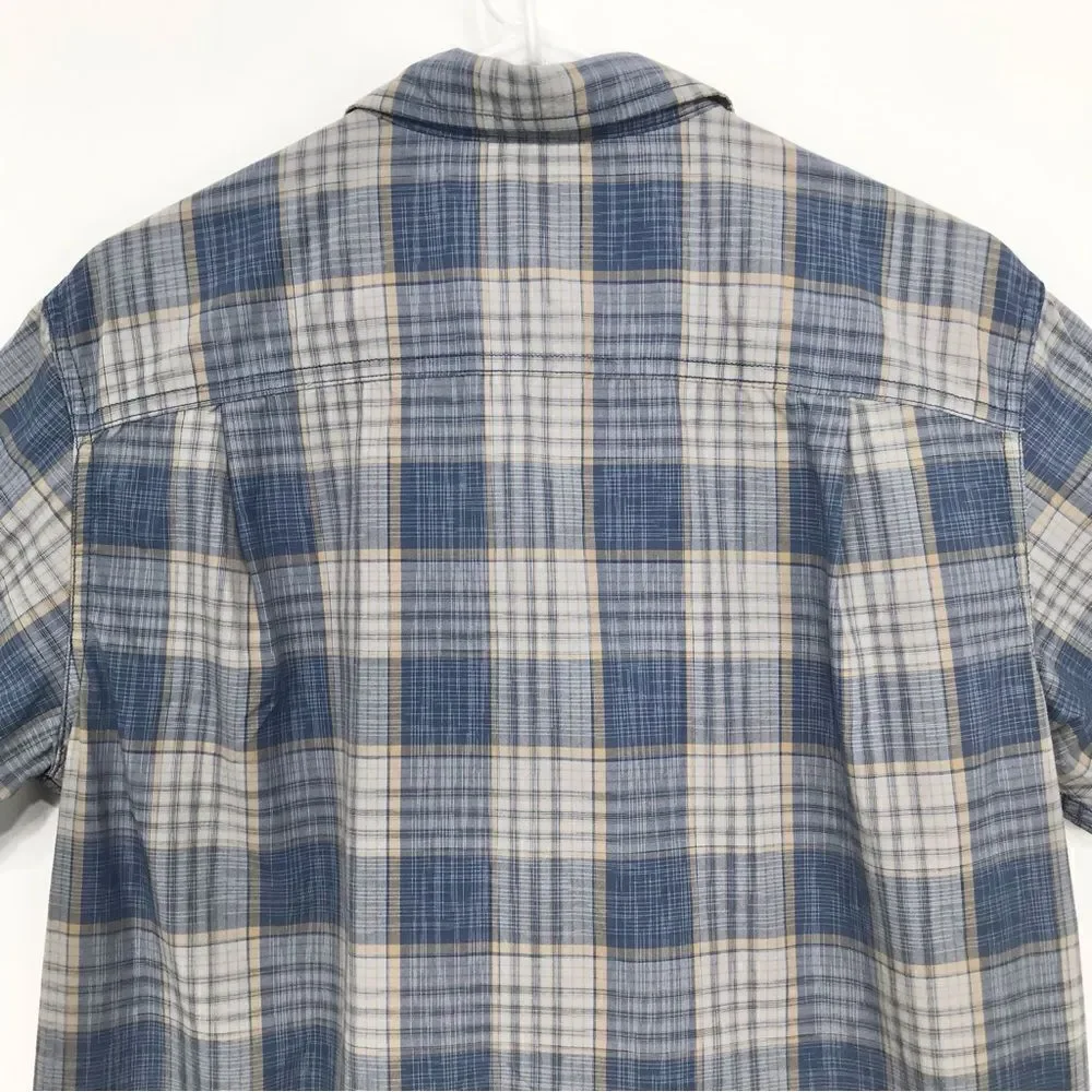 The North Face Blue Tan Plaid Short Sleeve Casual Button Down Performance Shirt